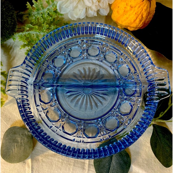 Indiana Glass Blue Divided Relish Dish - Picture 1 of 4
